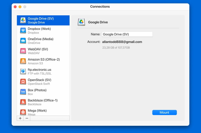 Connexion CloudMounter Google Drive